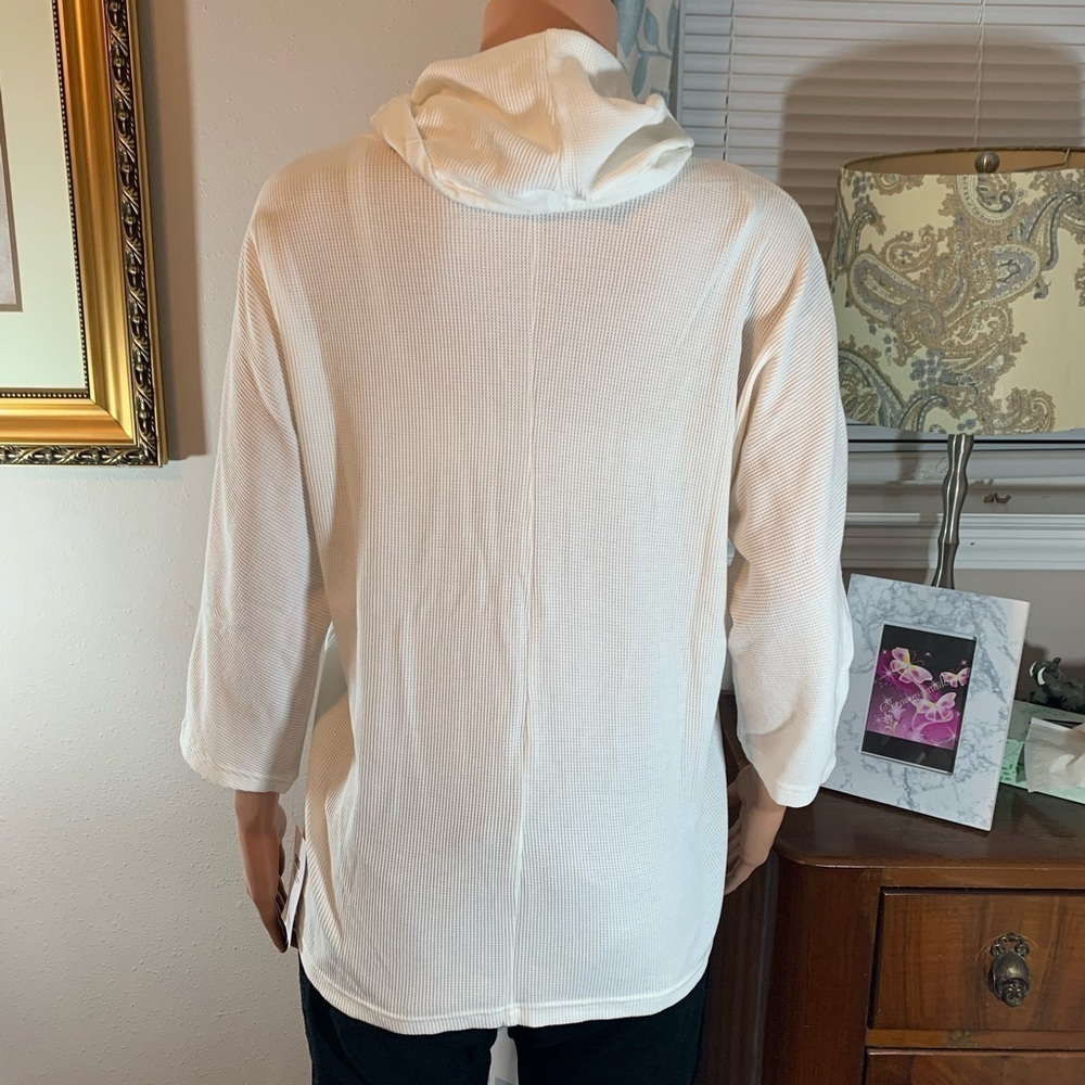 Style & Company white waffle knit three-quarter sleeve cowlneck tunic sweatshirt - Picture 6 of 10